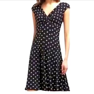 🔥Lauren Ralph Lauren Navy Blue/White Polka Dot Sleeveless Vneck Midi Dress SZ 4